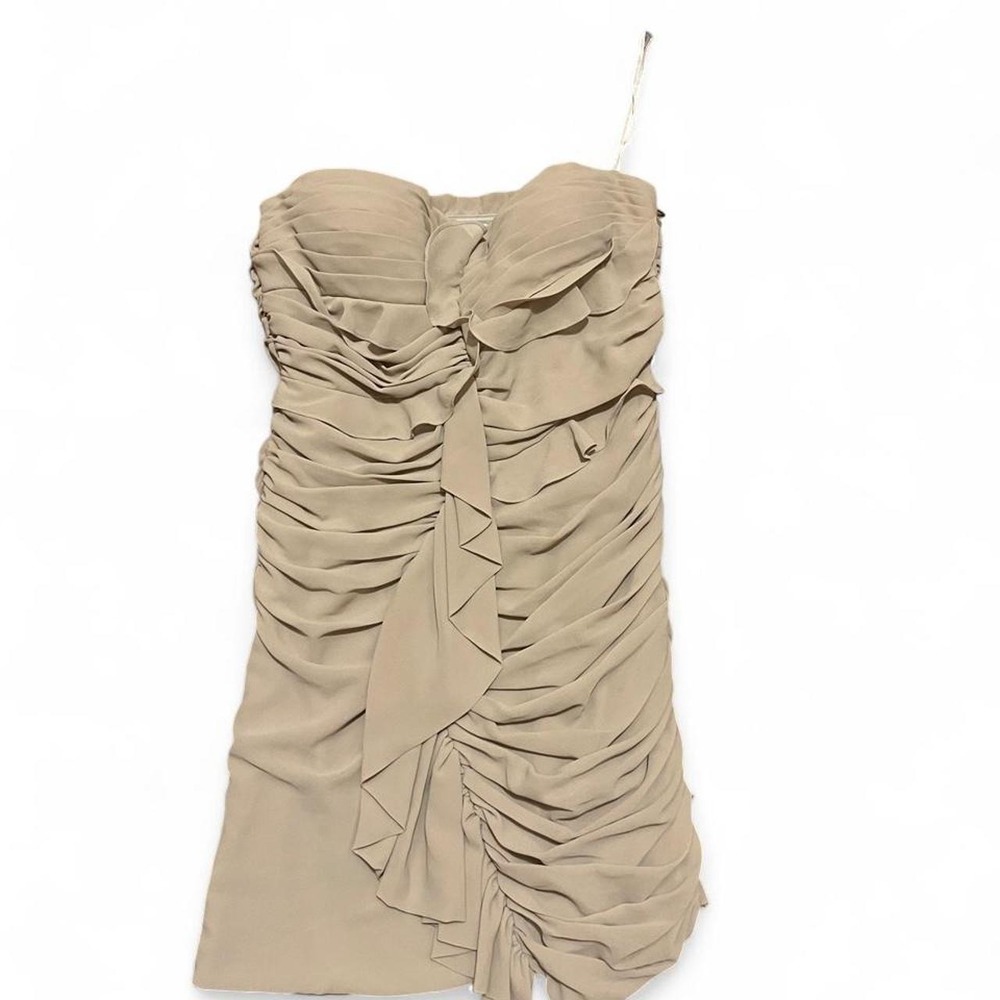 MM Couture by Miss Me beige ruched mini dress with tie detail, size M.